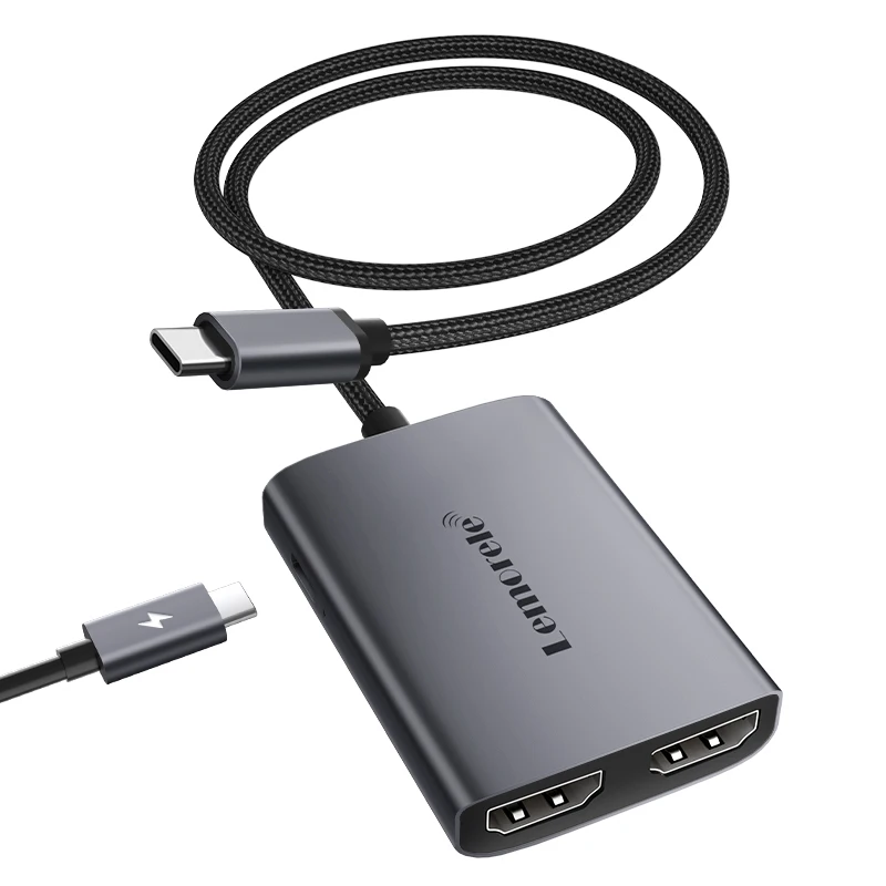 Lemorele HD30 USB C MST HUB 4K Mac & Win MST محطة إرساء شاشة ثلاثية USB-C/A إلى 2x HDMI كابل مضفر من الألومنيوم