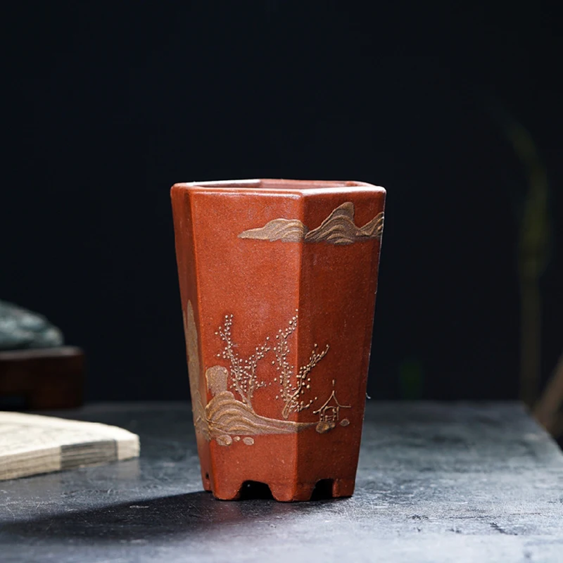 

Ceramic Hexagon Bonsai Pot, Traditional Chinese Handmade Painting, Garden Decoration