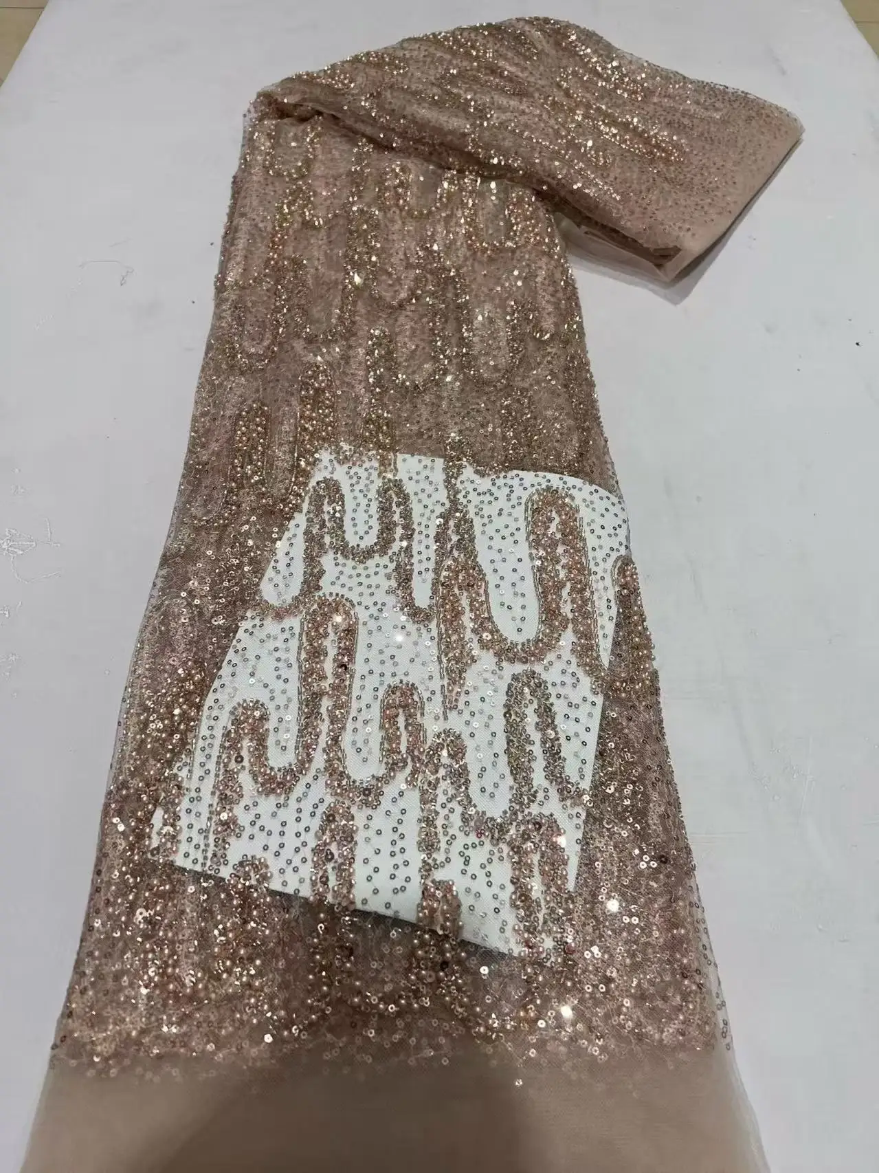 

Gold Heavy African Beaded Lace 2026 High Quality Nigerian French Mesh Lace Fabric With Sequins For Wedding Party Dress Women