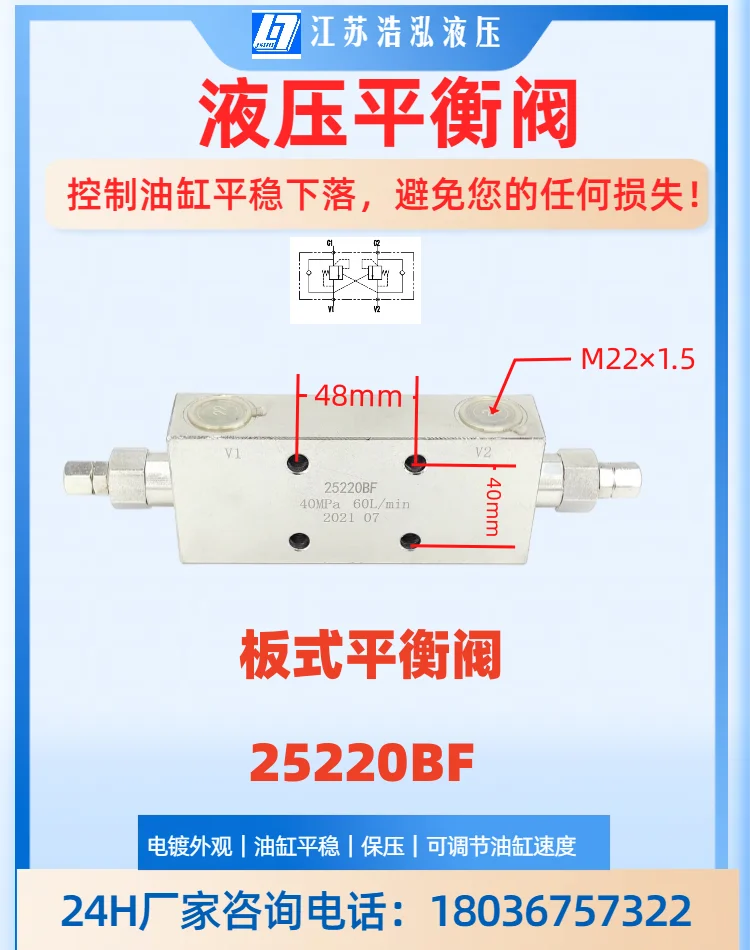 Hydraulic Bidirectional Balance Valve 25160 25220 25330 AF BF Engineering Crane Hydraulic Lock Cylinder Check Valve