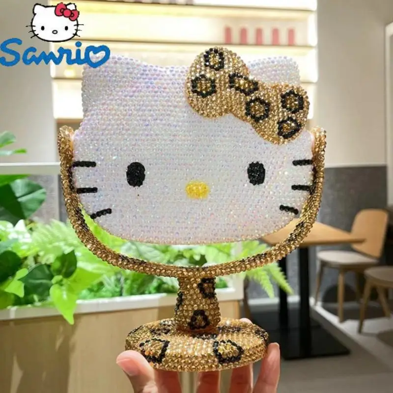 Hello Kitty Makeup Mirror Melody Handmade Rhinestone Bling Dressing Mirror Portable Decorative Mirrors Table Decoration Gifts