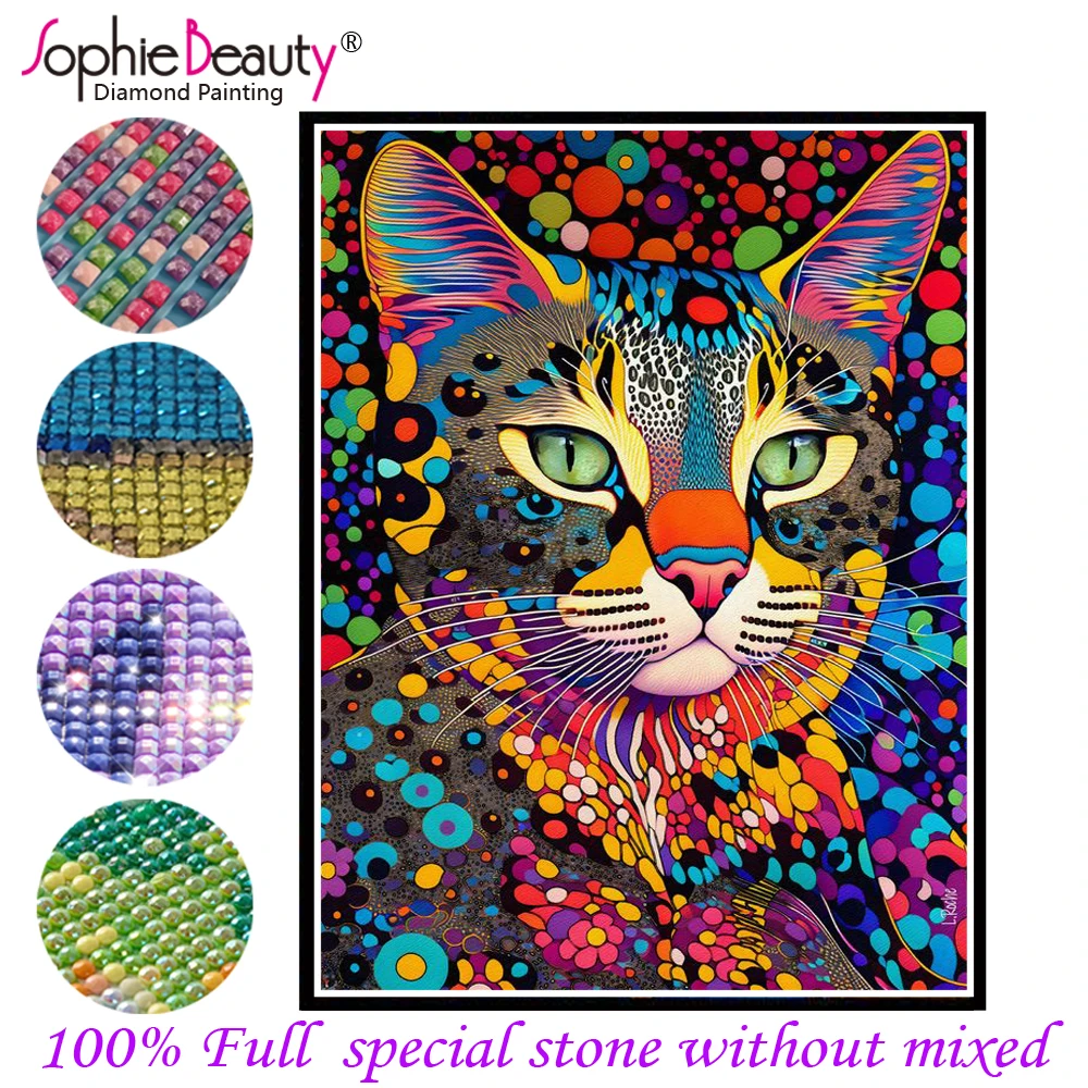 

Sophie Beauty 100% 5D Crystal Square Diamond Painting Colorful Cat Fairy Dust Diamond Embroidery set AB Stone Diamond Mosaic Art