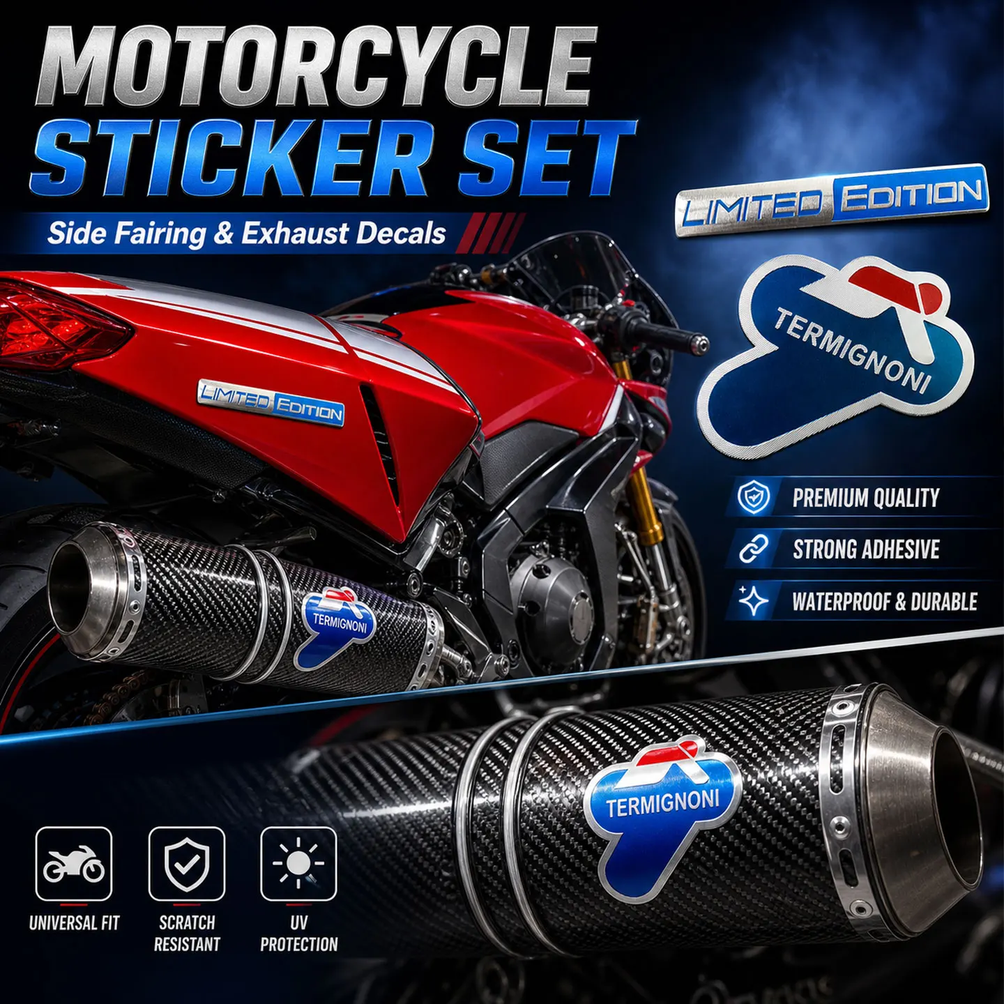 LIMITED Exhaust Sticker Set Limited Edition Badge Vinyl Decal Universal Motorcycle Fairing Muffler Decor Scratch Protection