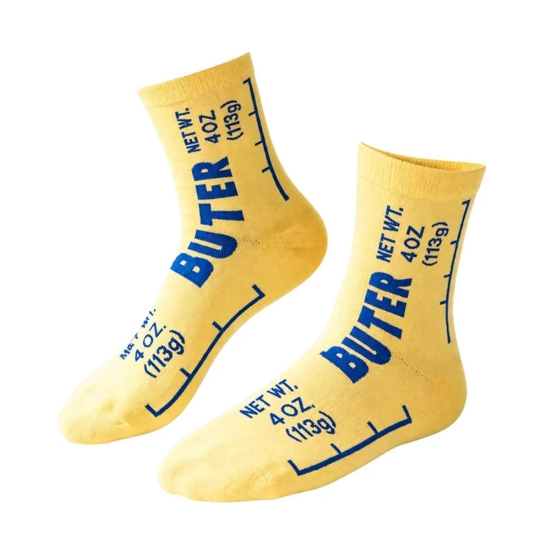 652B Butter Print Socks for Men and Women, Graphics Middle Calf Pair for Daily Wear