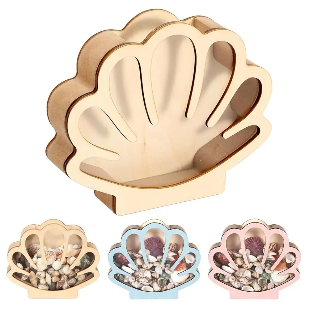 Clear Acrylic Shell Storage Container Dust-proof Multifunctional Seashell Display Box Wooden Shell Display Cabinet