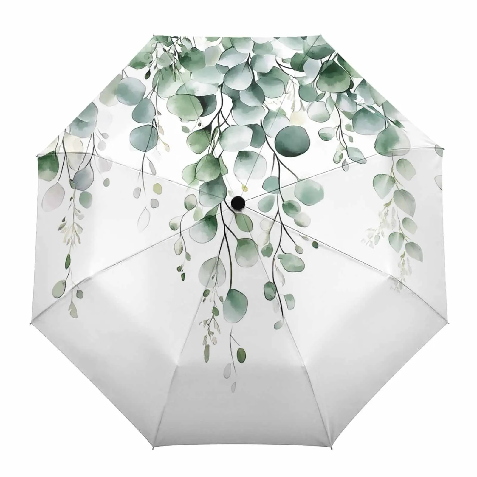 

Retro Watercolor Eucalyptus Leaves Creative Automatic Folding Umbrella Rain Women Windproof Parasol Parapluie