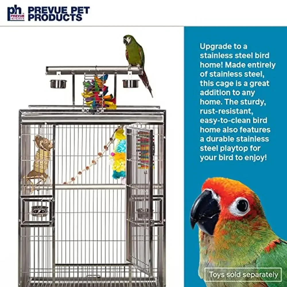 Stainless Steel Play Top Bird Cage Medium Large Front Door with Bird-Proof Locks Stainless Steel Food & Water Cups Pull Out