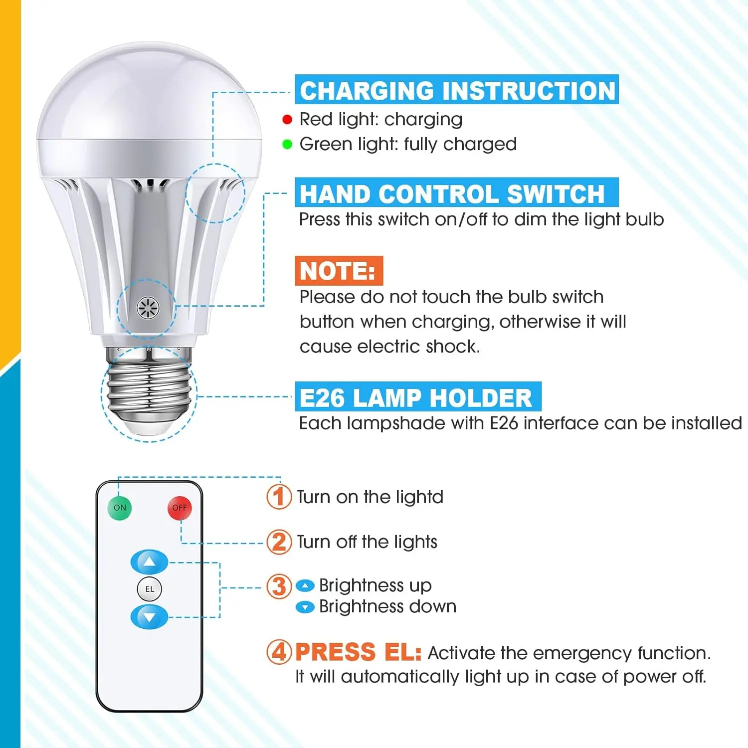 Rechargeable Light Bulbs, LED Magic Bulb with Remote Controller Warm White Emergency Lamp Without Warm