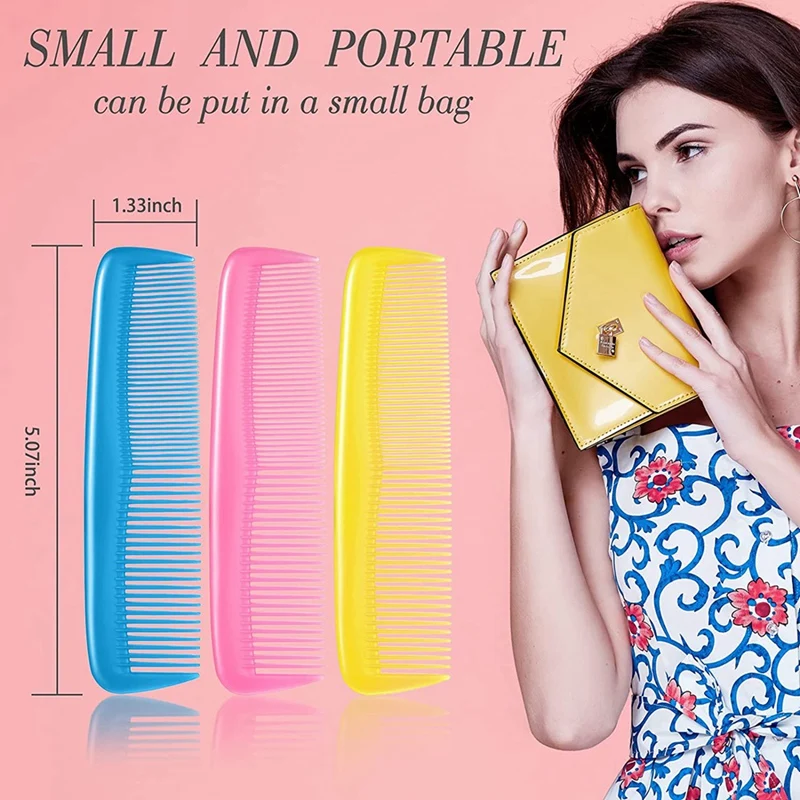 12 Pieces Colorful Hair Combs Set For Kids Women Men Colorful Plastic Fine Dressing Comb (Pink, Yellow, Blue)