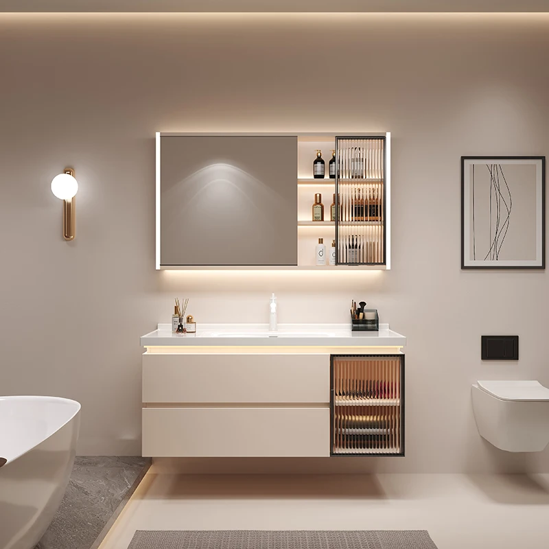 Intelligent Ceramic Drawer Bathroom Cabinets Mirror Integrated Basin Washbasin Bathroom Cabinet Gabinete Toilet Furniture YX50BC