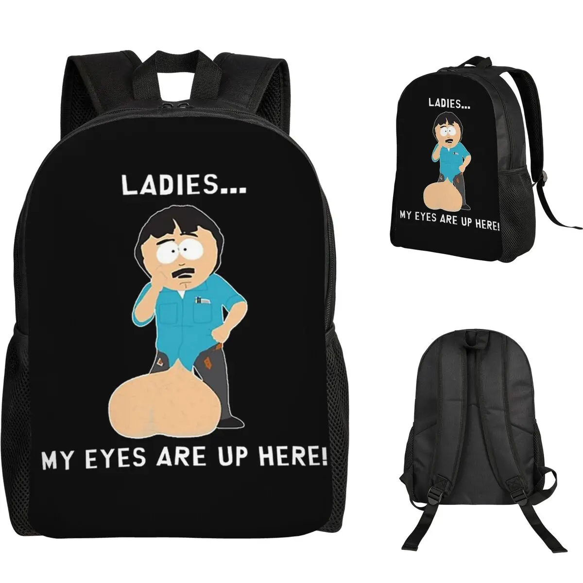 Randy Marsh Ladies My Eyes Are Up Here Rucksack, Tagesrucksack, großes Fassungsvermögen, Kinder-Büchertasche, Schultasche, Umhängetaschen für Männer und Frauen