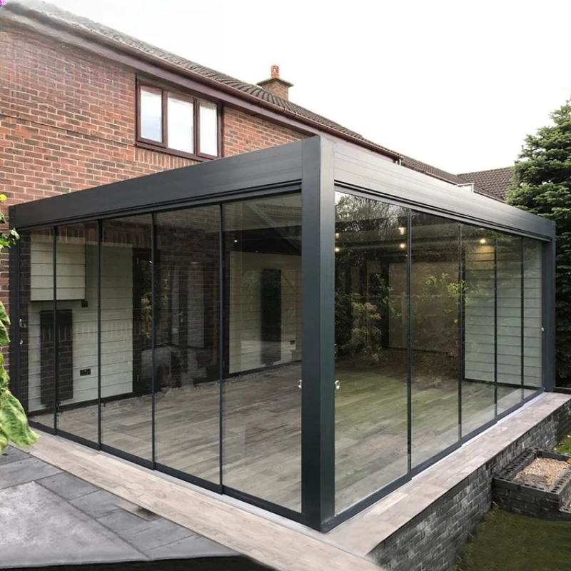 

Garden Architecture Aluminum Gazebo Roof Shutters Garden Gazebo Outdoor 3x4 with Glass Sliding Door
