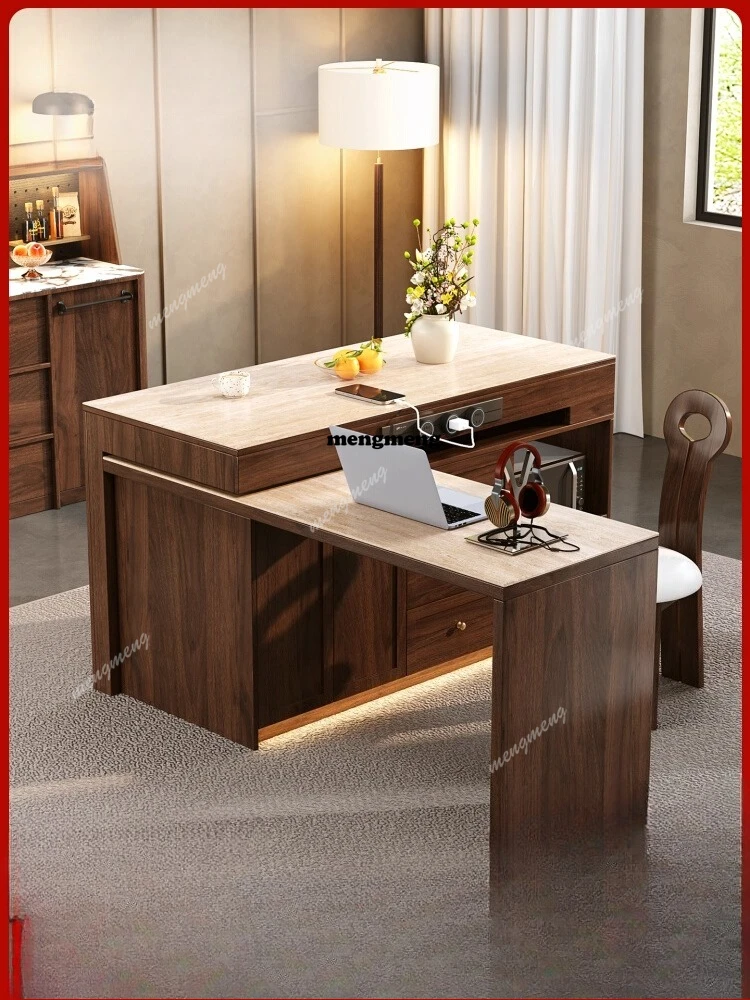D80 Qiuyu solid wood island dining table integrated medieval kitchen Zhongdao small apartment rotating bar customization