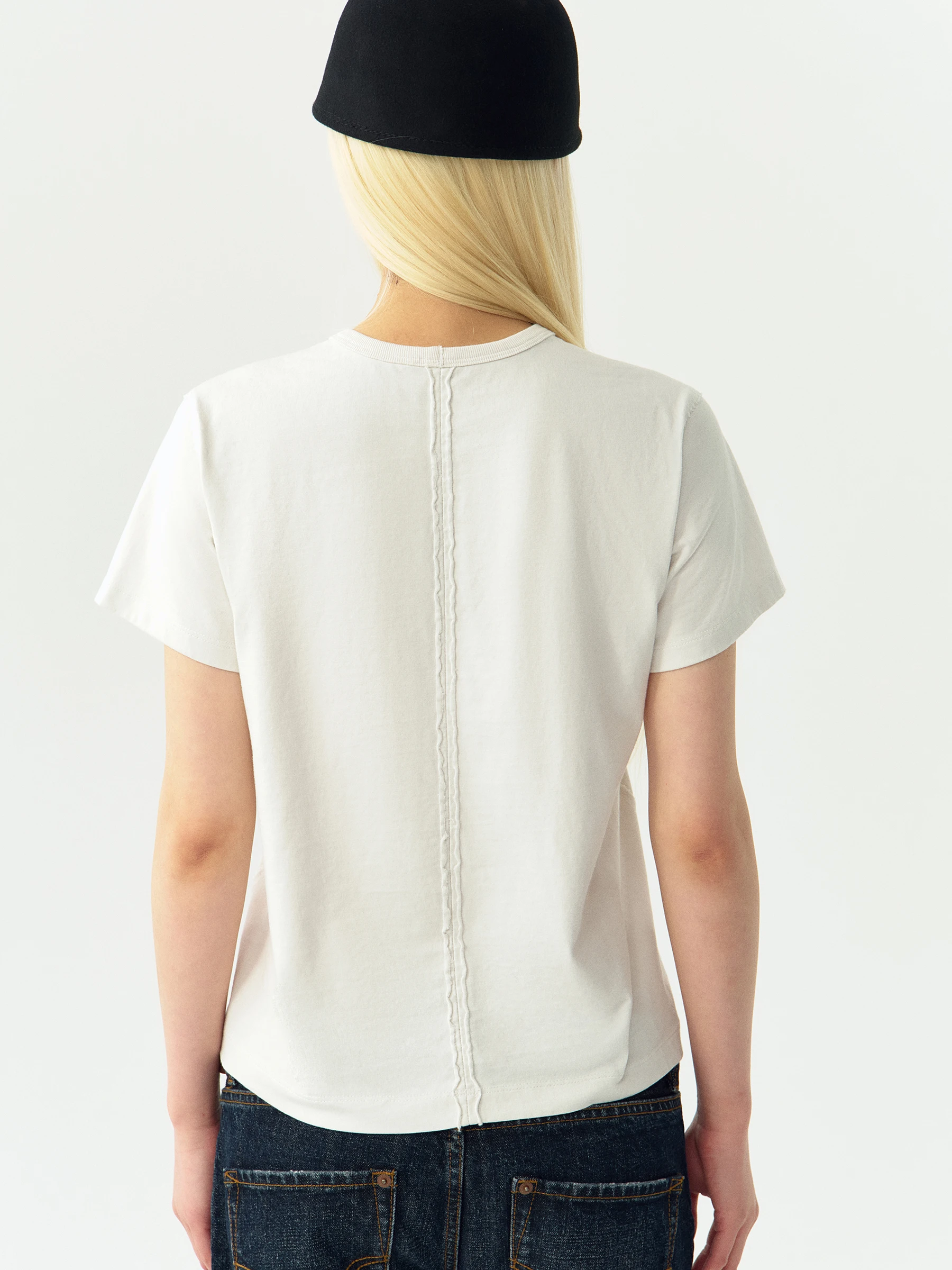 VERMO Retro Colored Spun Pure Cotton Yarn round Neck Short Sleeve T-Shirt Women's Casual Style Straight Cut Chinese Made