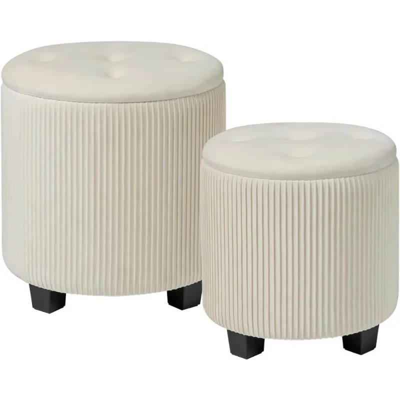 

Big Round with Storage Set of 2,Upholstered Velvet Vanity Stool for Makeup Multifunctional Foot Rest Coffee Table