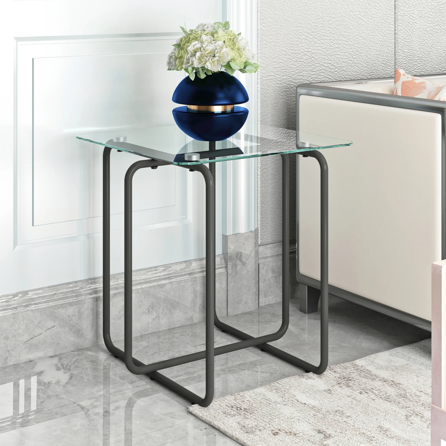 Modern Tempered Glass Coffee Table End Table Side Table for Living Room,bedroom, Transparent