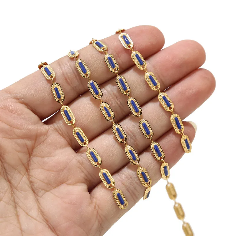 1 Meter Stainless Steel Gold Enamel Bar Link Chains Colorful Enamel Beaded Chains Fit for Women Jewelry Making Findings