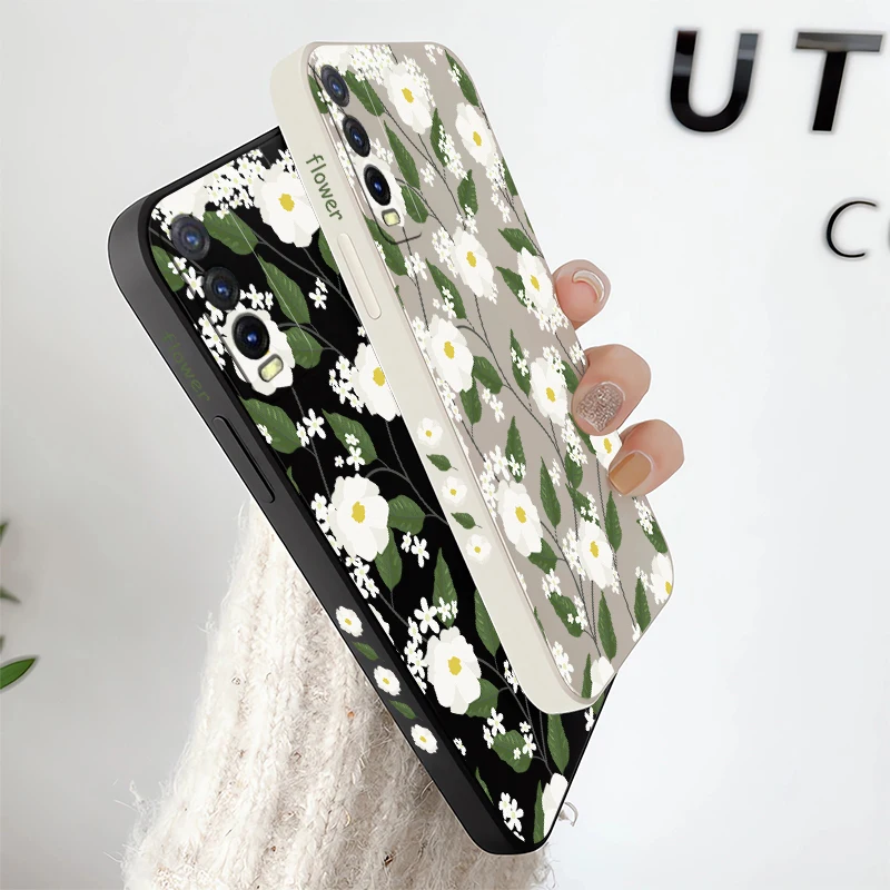 جراب هاتف لهاتف Vivo Y20 Y19 Y16 Y04 Y02 Y02S Y21 Y21S Y21T Y21A Y22 2022 Y22S Y12S Y20I غطاء سيليكون بنمط زهرة الموضة
