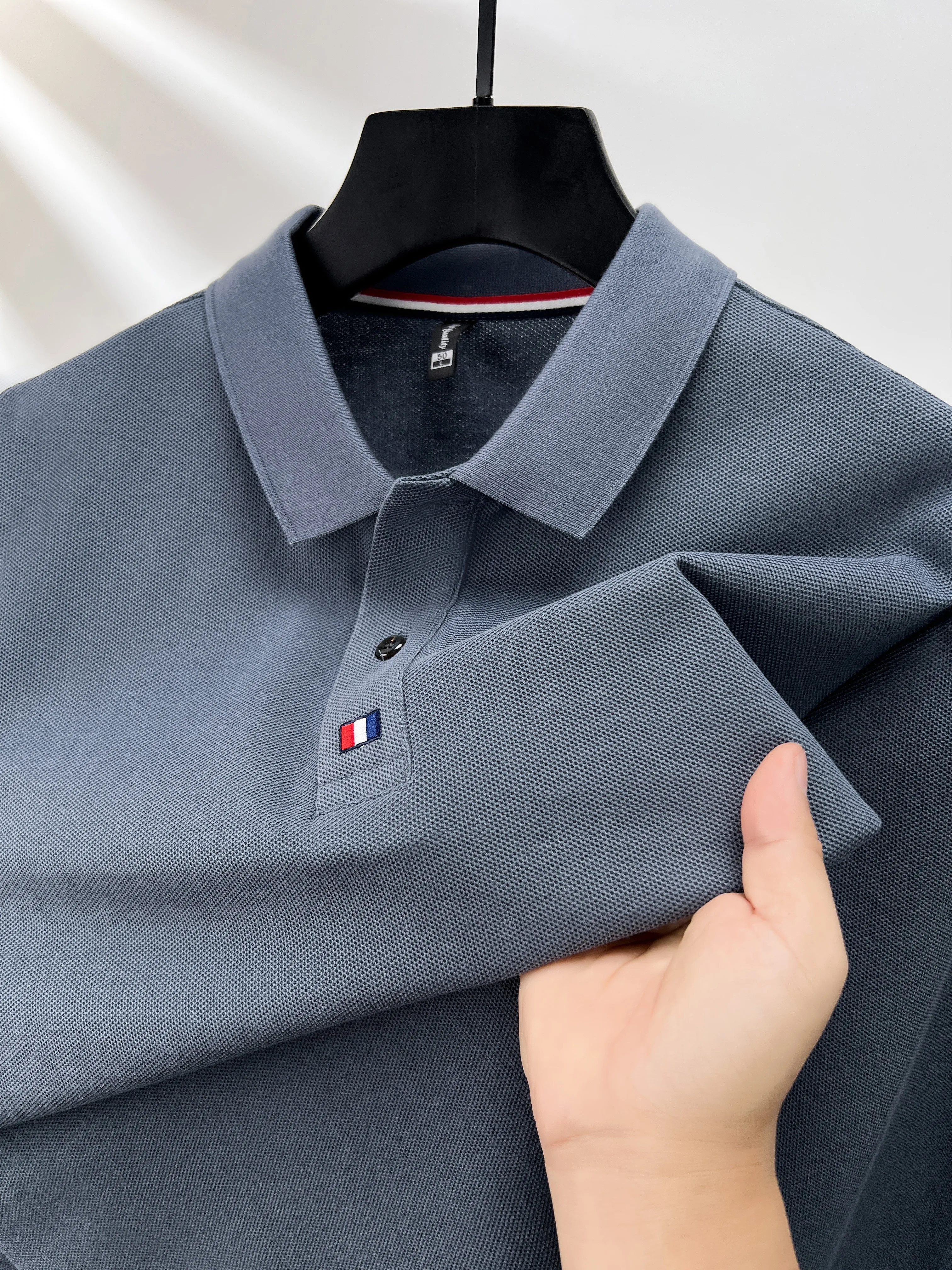 

100% pure cotton long sleeved men's polo shirt 2024 autumn new luxury brand exquisite embroidery golf top soft casual T-shirt