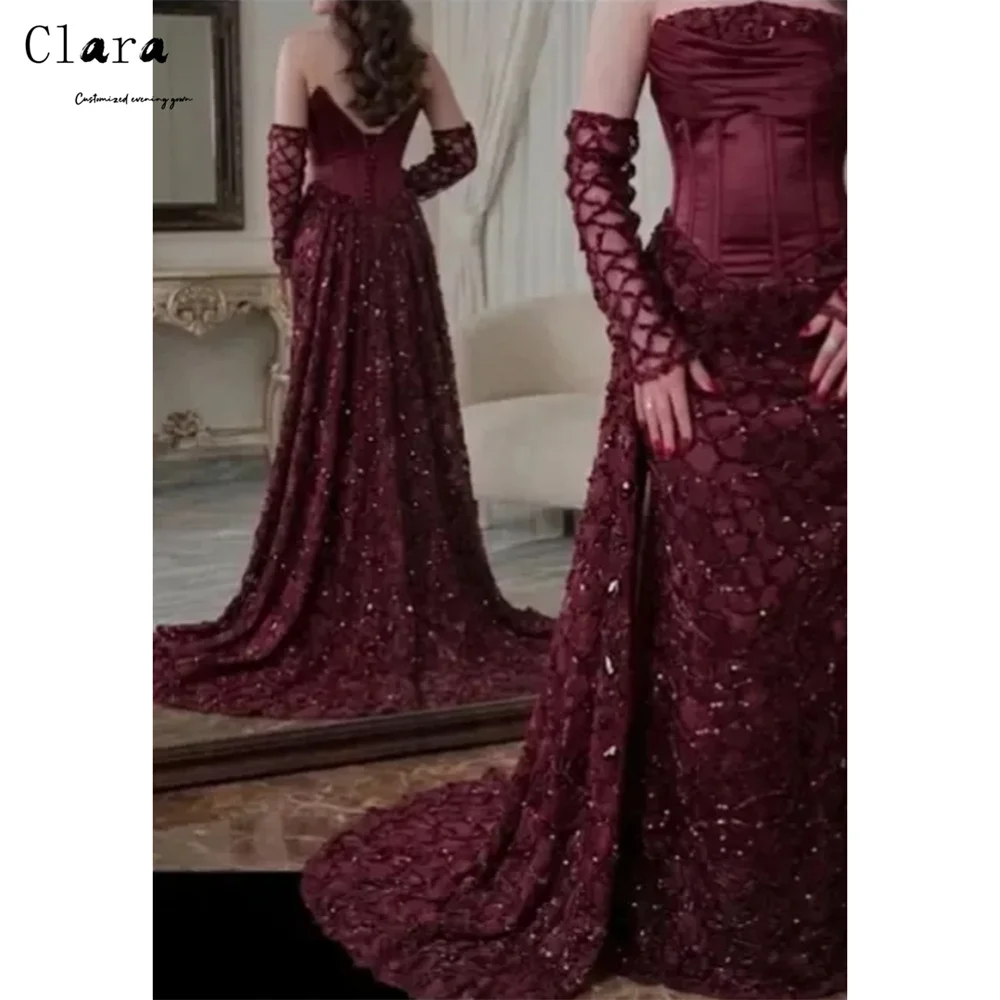 Clara Maßgeschneidertes Weinrotes Trägerloses Meerjungfrau-Galakleid 2026 Damen Partykleid Langes Abendkleid für Hochzeiten Elegant