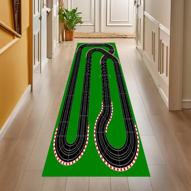Racetrack Runner Rug for Hallway Racing Car Rug Race Track Rug Start Line Finish Line Kids Room Rug Racing Car Game Room Rug