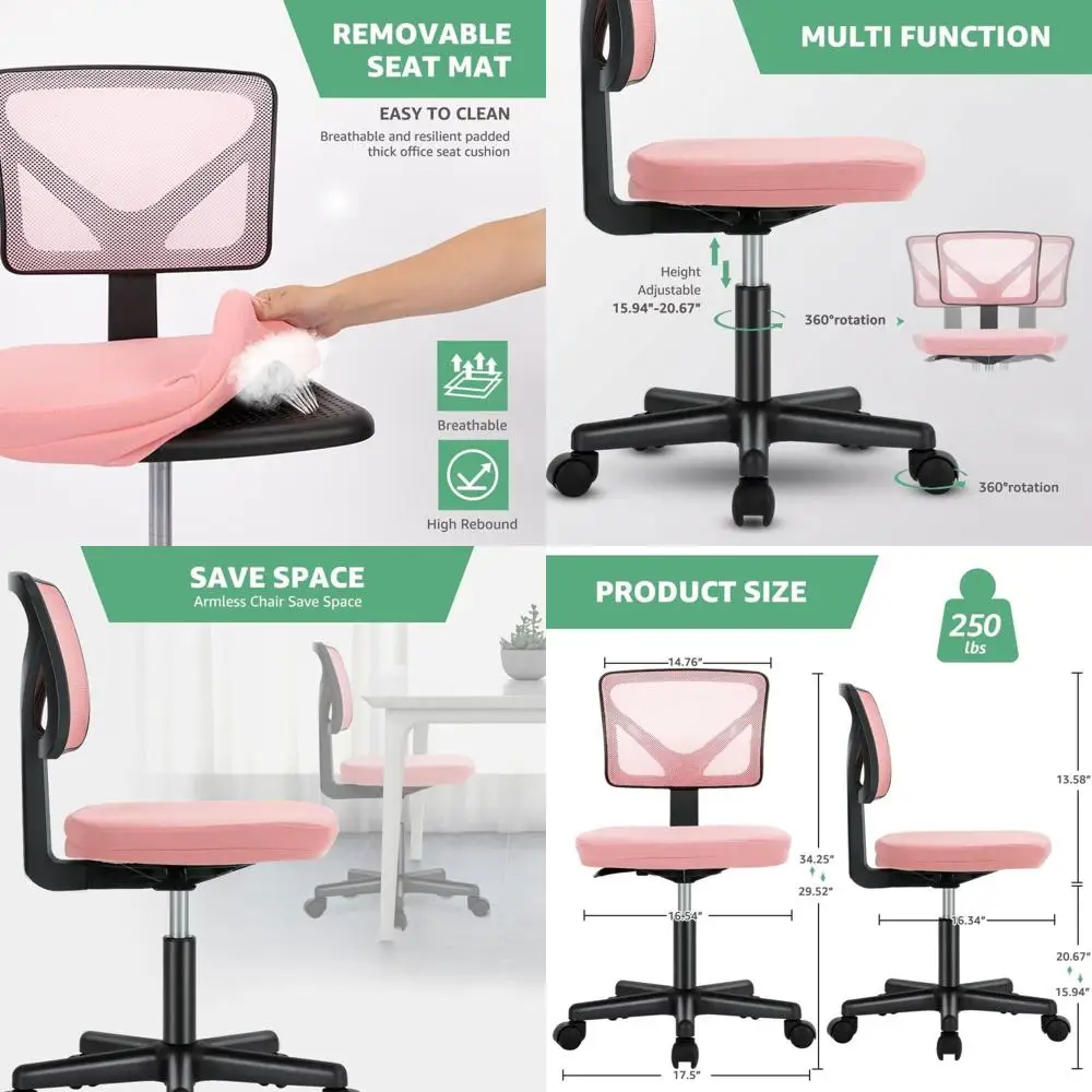 

Эргономичное офисное кресло с сетчатой спинкой, низкой спинкой и поворотным механизмом, регулируемое компьютерное кресло на колесиках для небольших помещений, домашнего кабинета, розовое