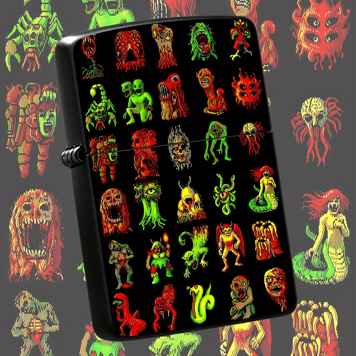 Retro Pixel Horror Monster Collection Lighter, Spooky Vintage Dotted Style Unique Decor, Portable Daily Carry Accessory, Cool Weird Aesthetic Desktop Display, Novelty Gift For Dark Art Lovers, Exquisite Collectible Ornament For All Occasion