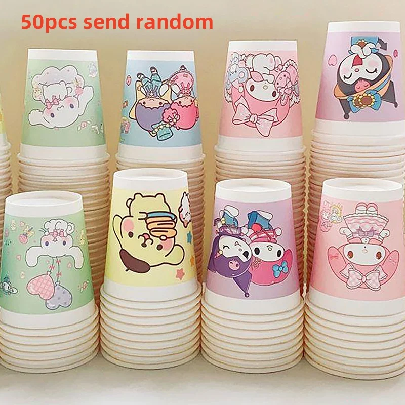 

50pcs Anime Kawaii Sanrio Hello Kitty Paper Cup Girl Heart Disposable Thickened Birthday Party Household Drink Cup Wholesale