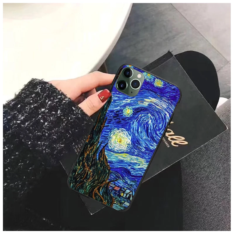 Vincent Van Gogh Star Night Phone Case for iPhone 16 15 14 Pro Max 16 15 14 13 12 Pro 15Plus iphone 11Black Funda Coque Case