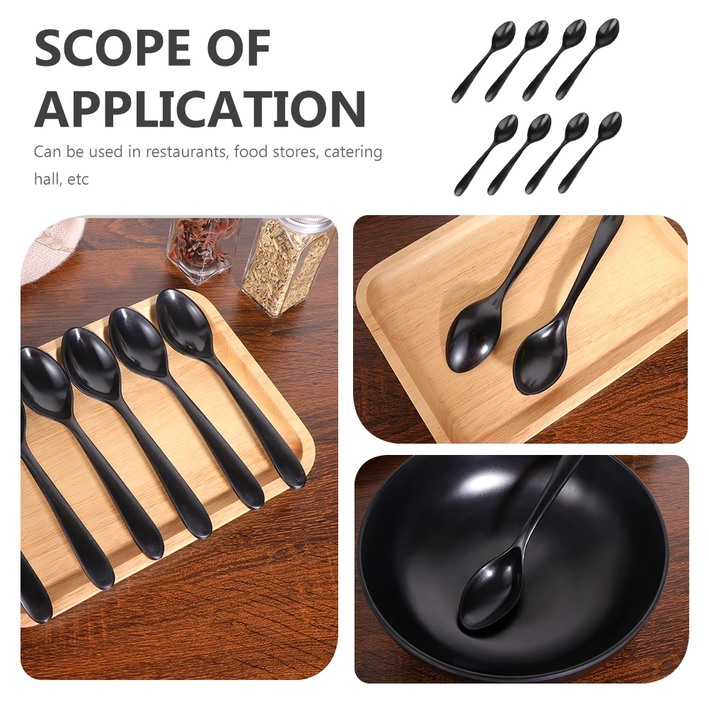 

8 Pcs Black Matte Soup Spoon Easy to Clean Rice Spoons Household Melamine Asian for Serving Kitchen