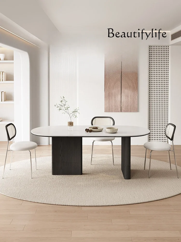 

Cream Style Stone Plate Dining Table Household Solid Wood Small Apartment Chair Modern Simple and Light Luxury Chinese Style