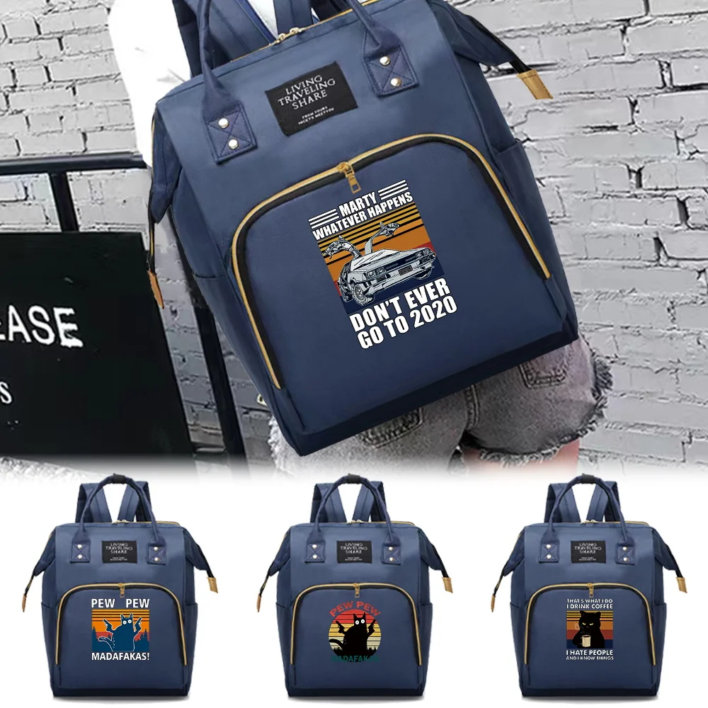 

Large Capacity Mommy Pack Multifunctional Compartments Backpack Portable Pew Printing Casual Travel Storage Double Shoulder Bag