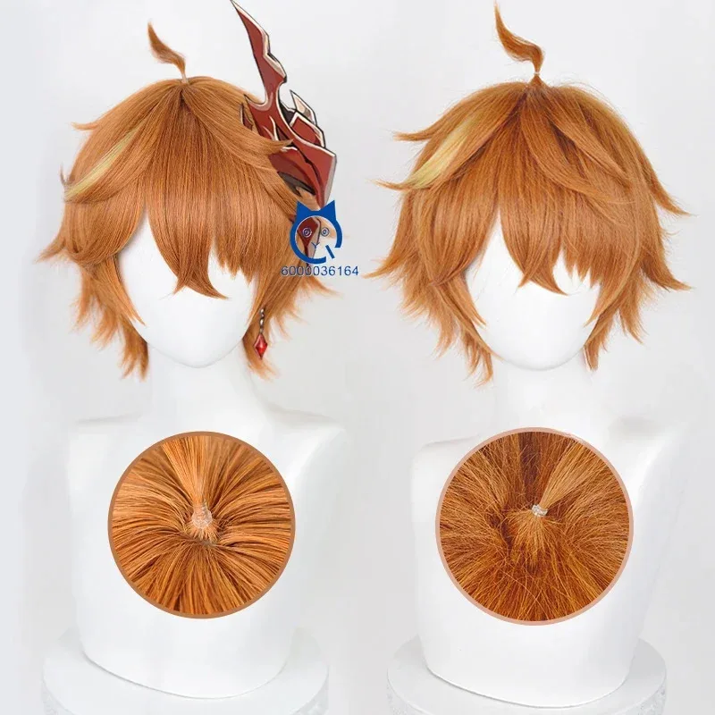 

Genshin Impact Tartaglia The Childe Hot Cosplay Wig Fool's Faction Rebellious Tipped Hair Short Cut with Bobble Comic Con Wig