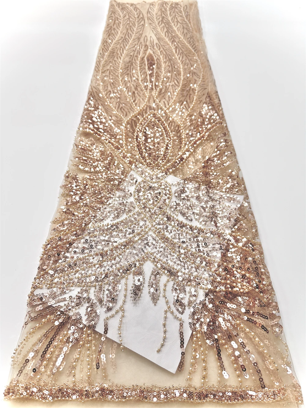 

2025 African Handmade Sequins Net Pearls Lace Fabric French Heavy Beaded Tulle Lace Fabric For Bridal Party Dress Material