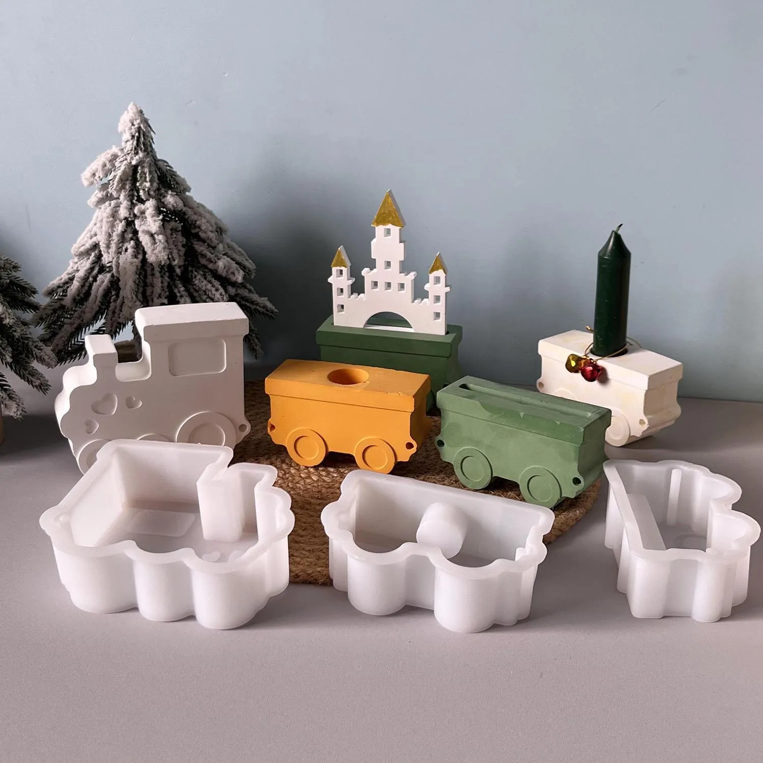 3-teilige Silikonform in Zugform, handgefertigter DIY-Kerzenhalter aus Ton, Weihnachtsdekorationsform