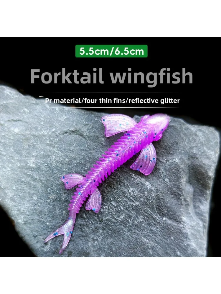 10 Stück 55MM 65mm Bionischer Weichköder Schmetterling-Gabelschwanz TPR Swimbaits Wobbler Rockfish Angelköder für Zackenbarsch, Barsch, Forelle
