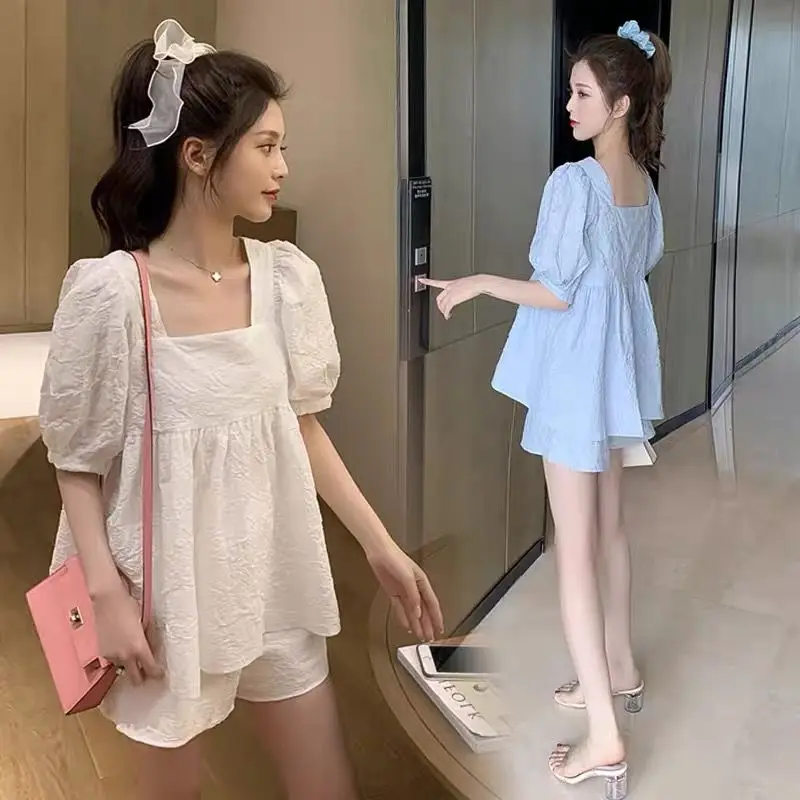 Women Maternity Summer Casual Suit New Style Age Reversing Belly Support Shorts Two Piece Set Wearable Outside