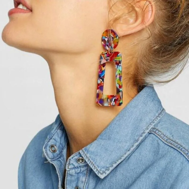 Fashion Tortoise Colorful Clip on Earrings Leopard Acrylic Long Geometric Square Circle Without Piercing Clips for Women