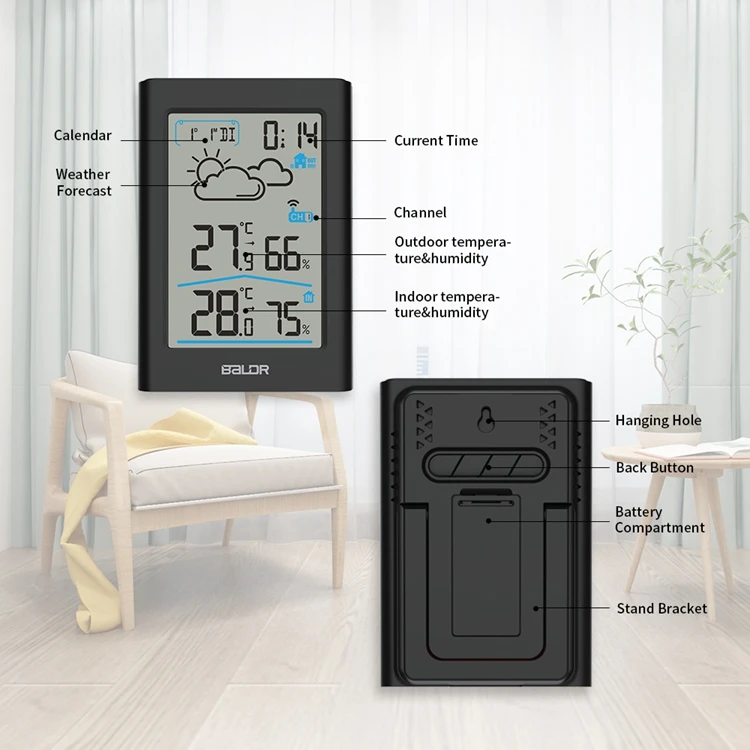 Indoor Outdoor Hygrometer Thermometer Digital Weather Station Wireless Weather Forecast Sensor Alarm Clock Date Backlight