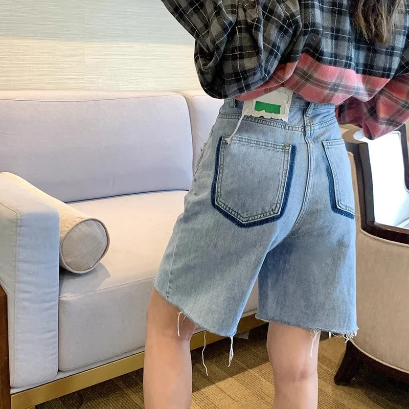 

High Waist Thin Denim Five-Point Pants Women Summer Wide Leg Loose Meat Covering Large Size Straight Short Trendy Jeans