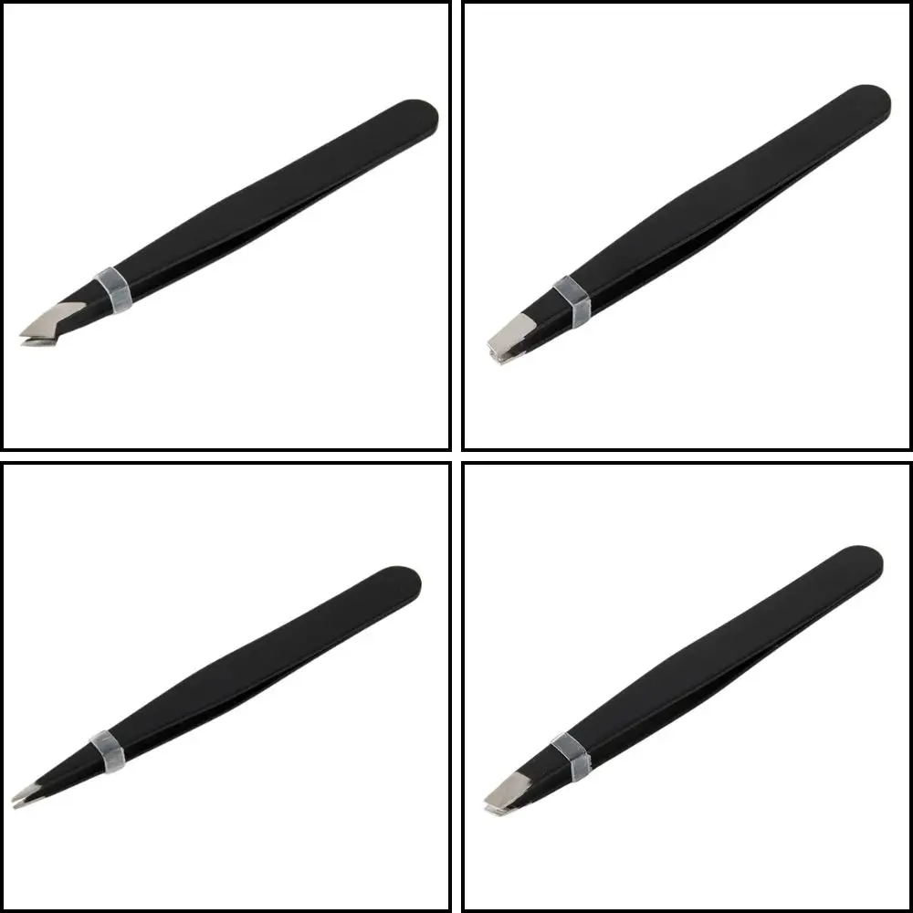 مجموعة ملاقط الحواجب مكونة من 4 قطع من الفولاذ المقاوم للصدأ الملون ذات طرف مائل وأداة تجميل احترافية لإزالة الشعر بدقة