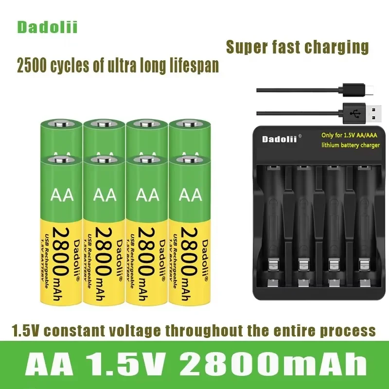 

Dadolii Новая литий-ионная аккумуляторная батарея типа АА 1,5 В AA 2800 мАч/литий-ионная батарея часы для игрушек MP3-плеер термометр клавиатура