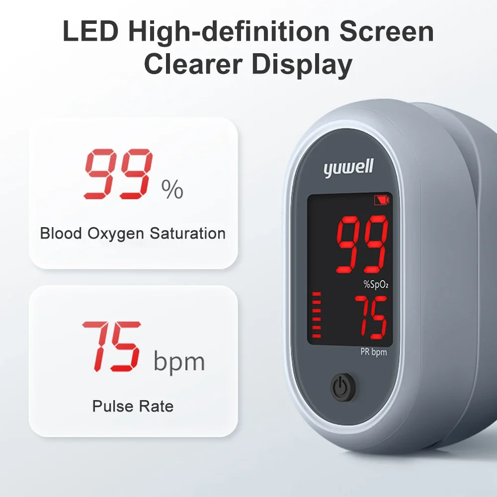 Yuwell-Oxymètre de pouls à pince à doigt, écran LED, moniteur de saturation en oxygène sanguin, mesure automatique