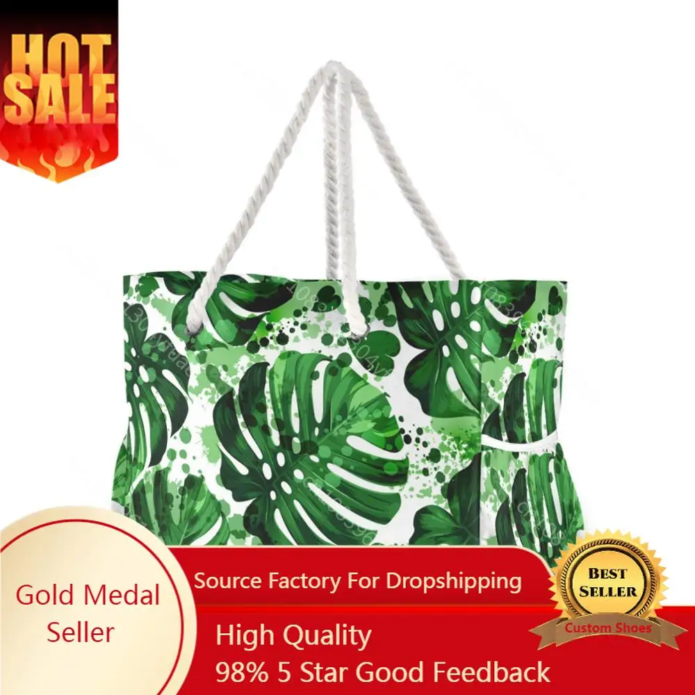 

New Beach Tote Bag Fashion Women Summer Large Capacity Tropical Palm Monstera Leaves Shoulder Bag Top-Handbag Shopping Bags