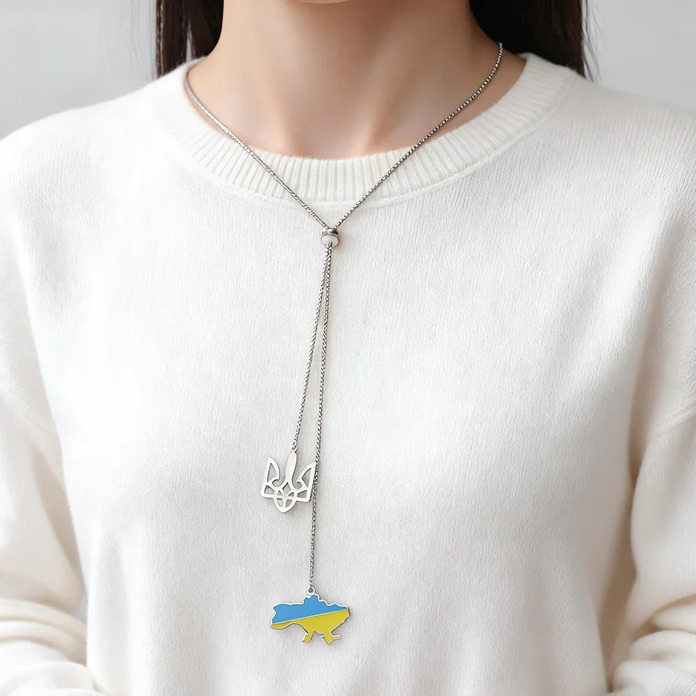 Cazador Ukraine National Symbol Necklaces for Women Stainless Steel Jewelry Ukrainian Tryzub Necklace Adjustable Chain Gift 2026