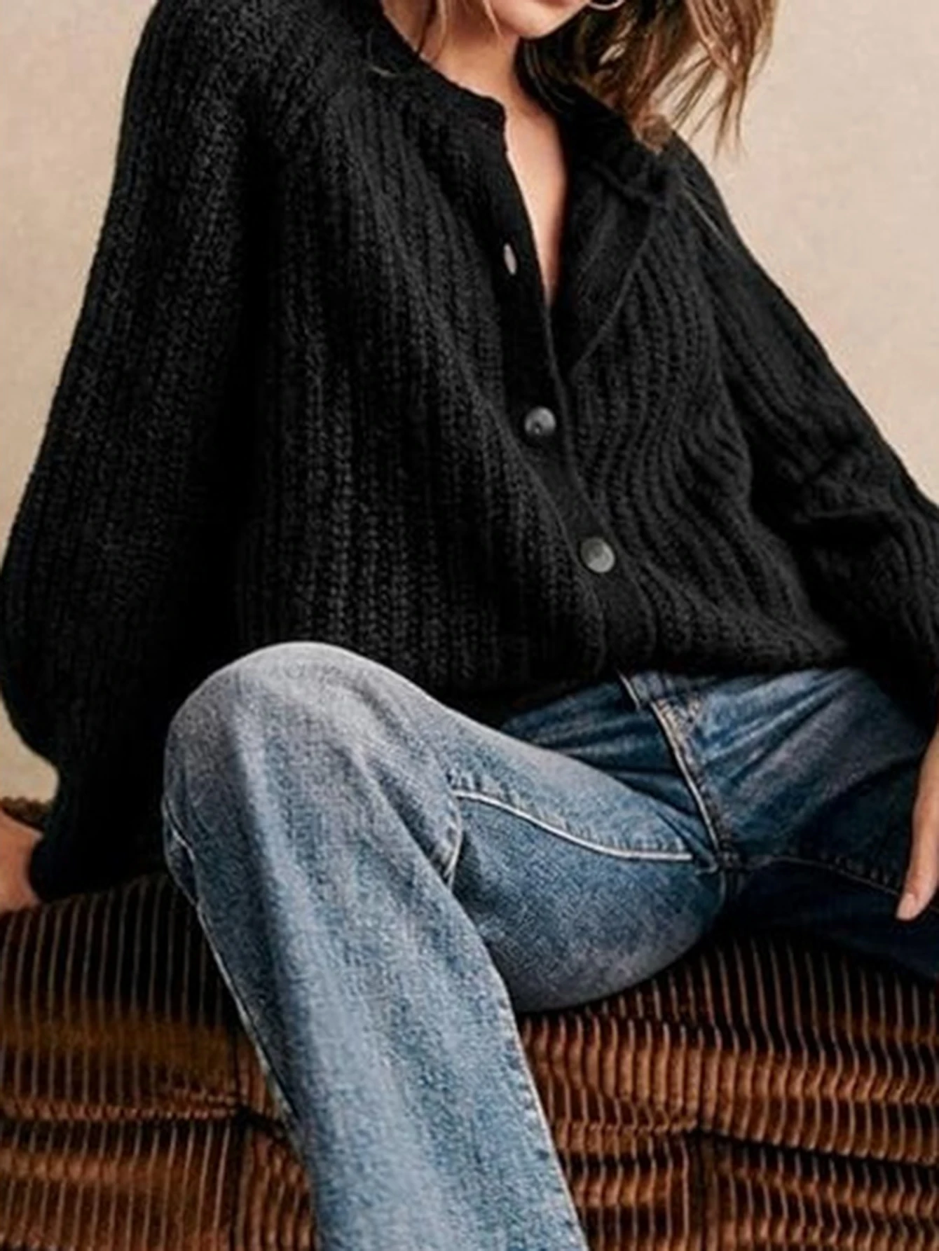 سترة صوفية نسائية بأكمام طويلة بلون سادة فضفاضة تناسب الخريف والشتاء نمط وصول جديد من أوروبا #4