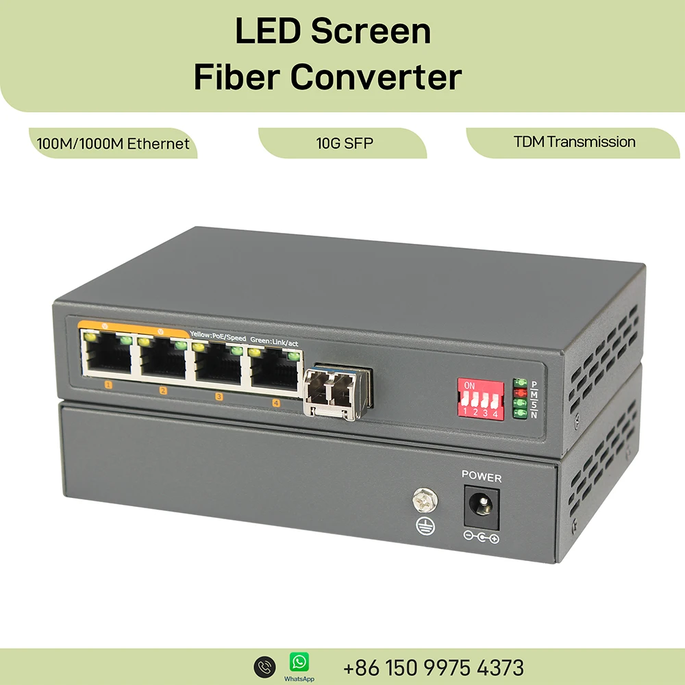 

4-Port Gigabit Ethernet Fiber Media Converter 10G SFP+ 4×1000M RJ45 LC/SC 20–100km TDM Isolated Network Converter
