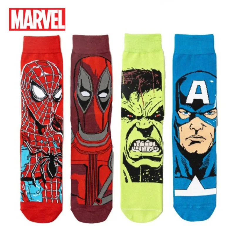 

Marvel Spider-Man Socks Hulk Anime Cool Fashion Breathable Sweat Absorbing Long Cotton Socks Warm Cotton Middle Tube Men Women