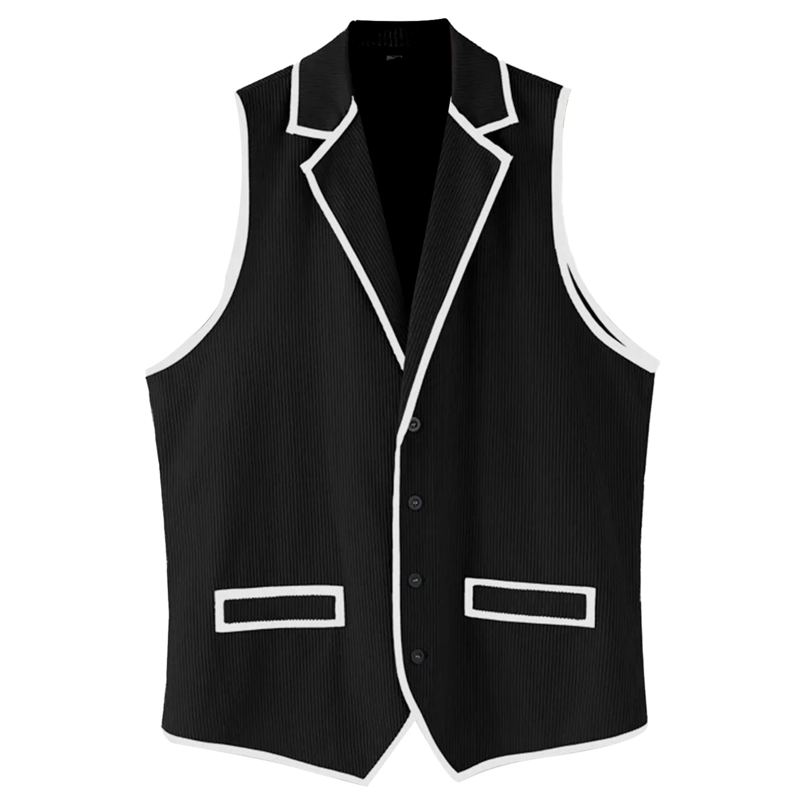 

Mens Modern Corduroy Vest with Color Block Trim And Pointed Hem Design Sleeveless V Neck Waistcoat for Stylish Layering Tank Top