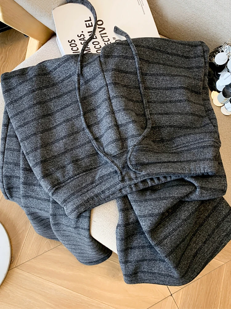 

High Waist Camere Wide Leg Pants Women's Autumn Winter Fce Lined Straight Cut Trousers Walking Pants Asymmetric Korean S...